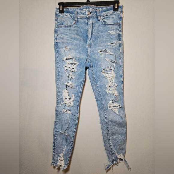 American Eagle Outfitters Super Hi Rise Jegging destroyed next level strecth 12S - Picture 2 of 16